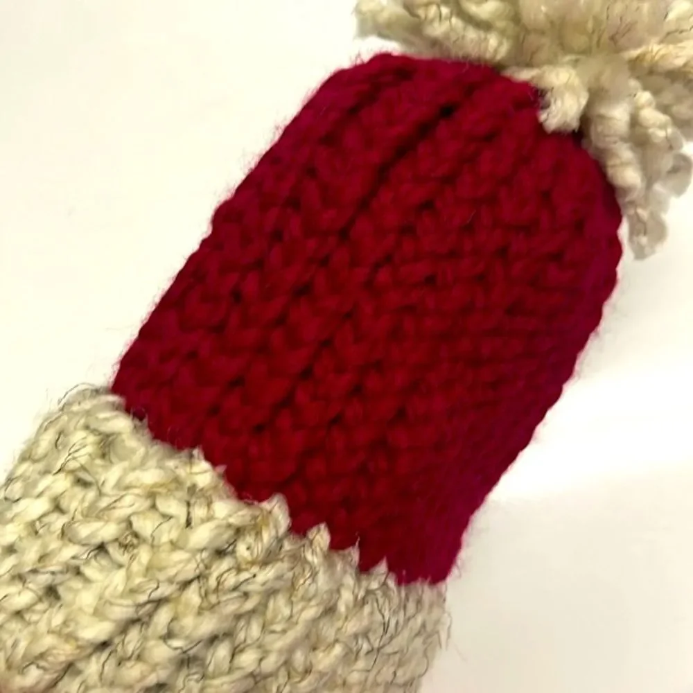 Homemade Wool & Acrylic Knitted Cranberry and Wheat Winter Hat Teen/Adult/Medium